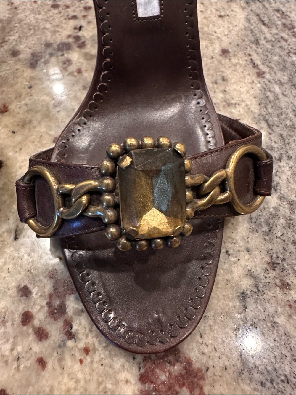 Manolo Blahnik Brown Stone & Chain
Embellished Slingback Heels; Size 36.5 - Picture 2 of 12